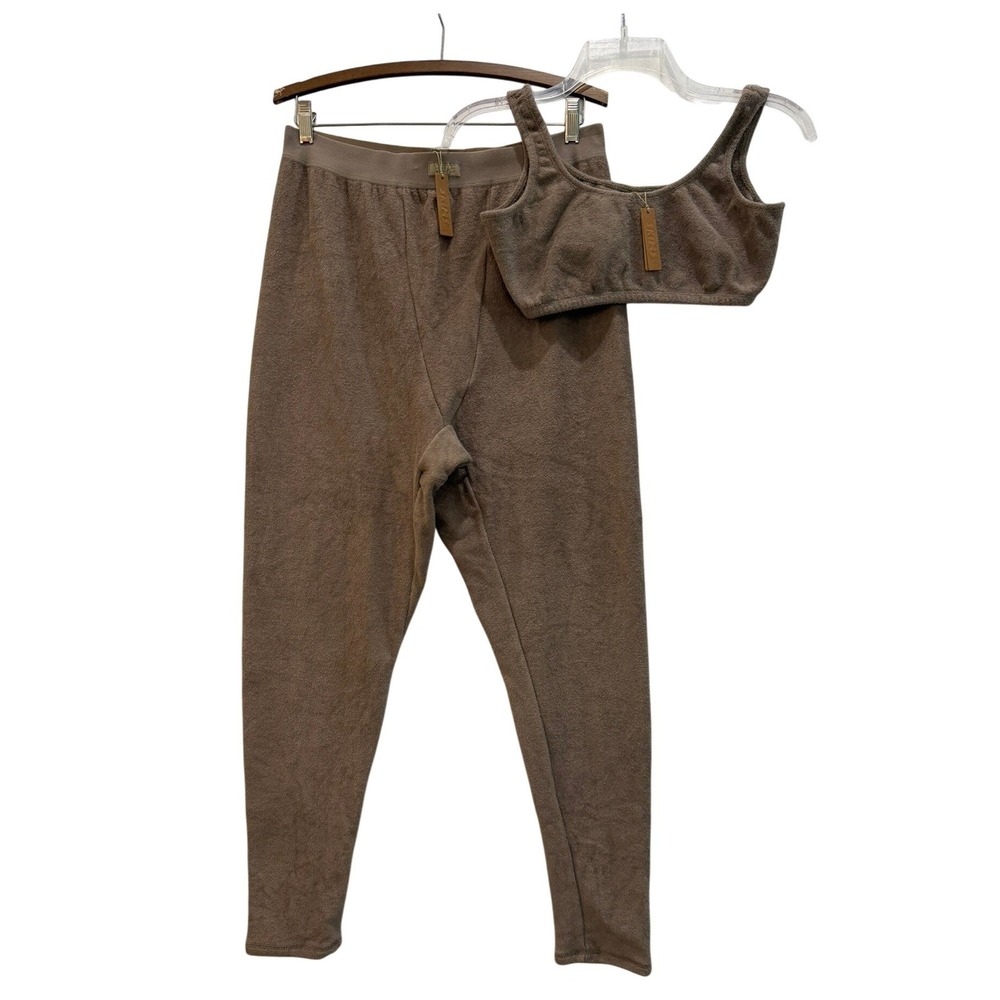 SKIMS XL / 2X NWT Cozy Knit Set Camel Boucle Leggings and Scoop Bralette Fit XL